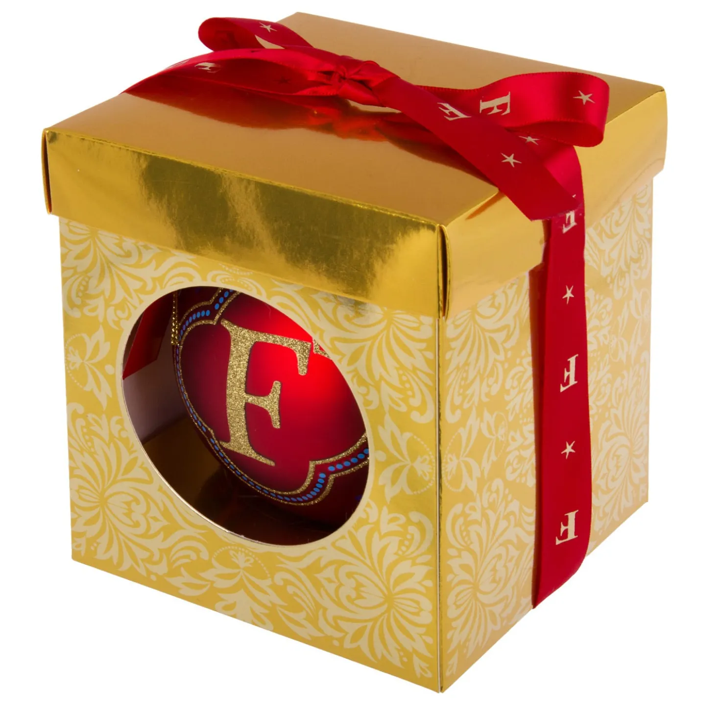 Pallina Natale lettera F rosso 10 cm Royal Garden