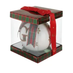 Pallina Natale lettera G tartan vetro 10 cm
