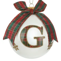 Pallina Natale lettera G tartan vetro 10 cm