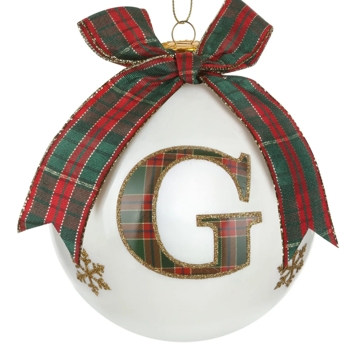 Pallina Natale lettera G tartan vetro 10 cm