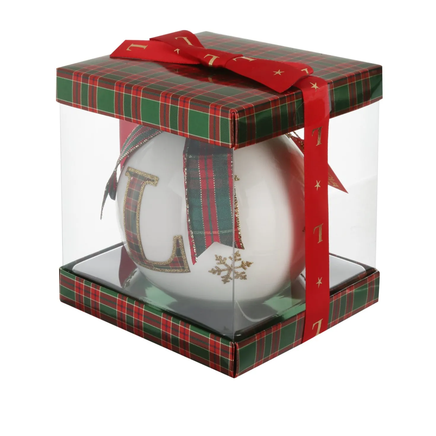 Pallina Natale lettera L tartan vetro 10 cm