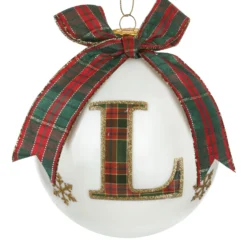 Pallina Natale lettera L tartan vetro 10 cm