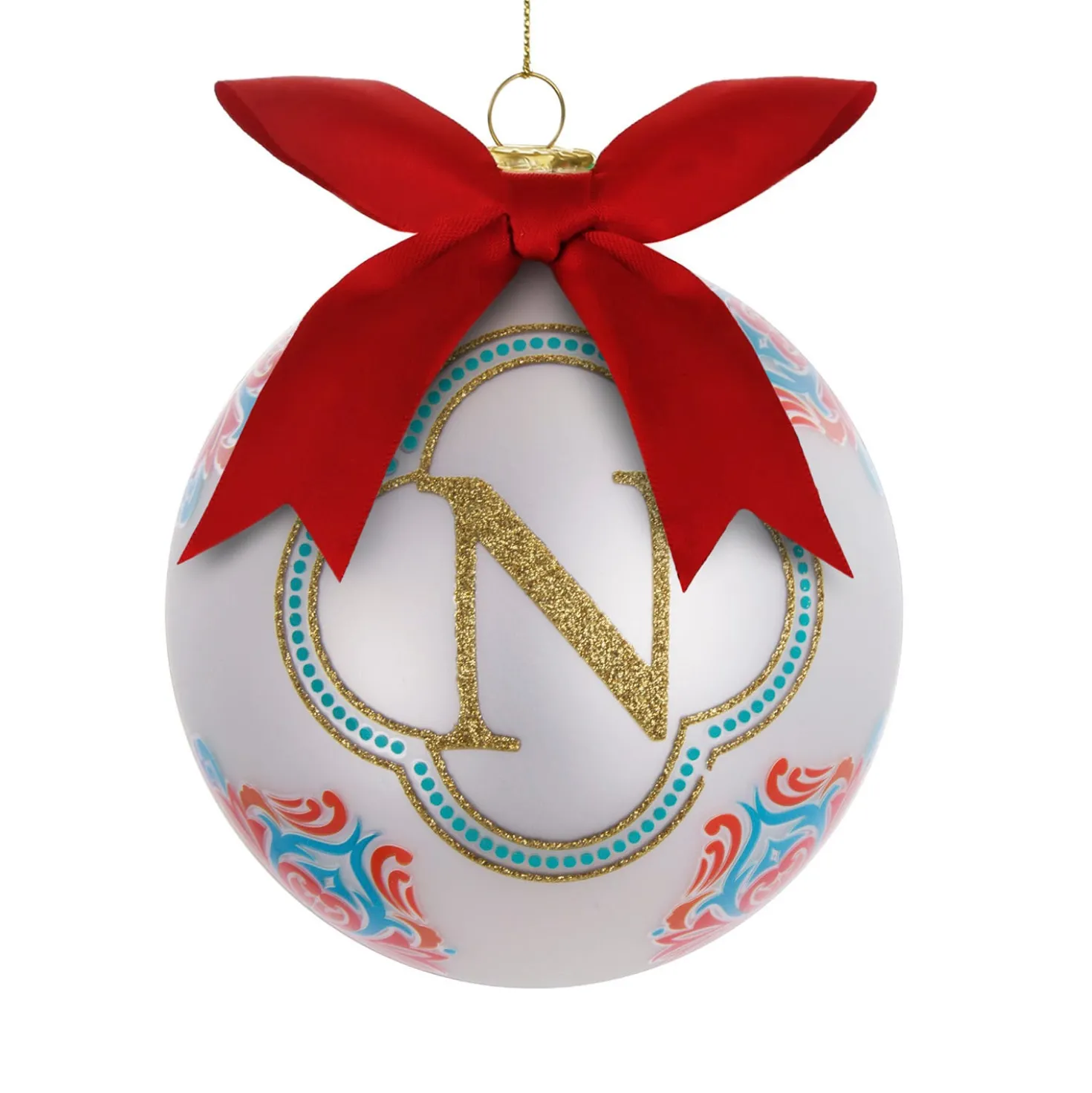 Pallina Natale lettera N bianca 10 cm Royal Garden