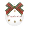 Pallina Natale Ti voglio bene 10 cm fiocco tartan rosso