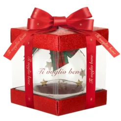 Pallina Natale Ti voglio bene 10 cm fiocco tartan rosso