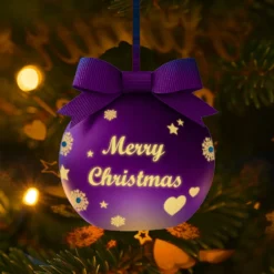 Pallina segnaposto con led Merry Christmas viola