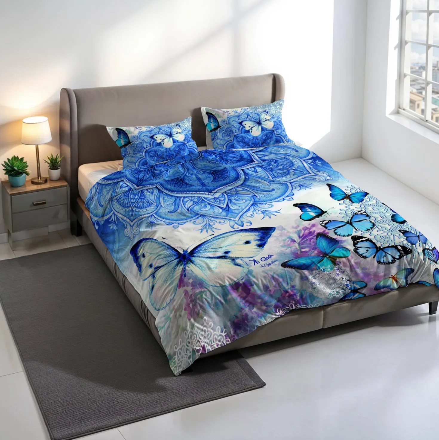 Parure copripiumino farfalle blu Kiosa matrimoniale Datex