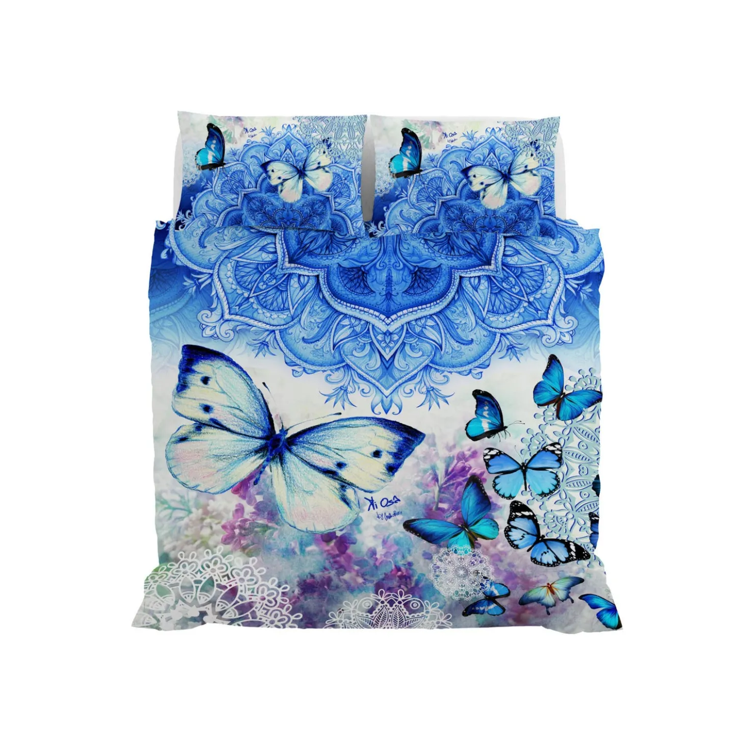 Parure copripiumino farfalle blu Kiosa matrimoniale Datex
