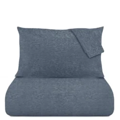 Parure copripiumino matrimoniale blu jersey melange