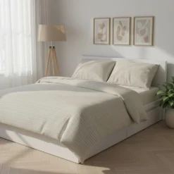 Parure copripiumino matrimoniale cotone righe beige