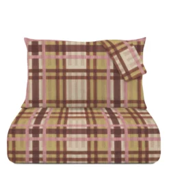 Parure copripiumino matrimoniale cotone tartan marrone