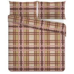 Parure copripiumino matrimoniale cotone tartan marrone