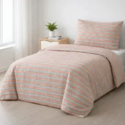 Parure copripiumino 1 piazza e mezza cotone righe rosa