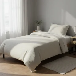 Parure copripiumino singolo cotone righe beige