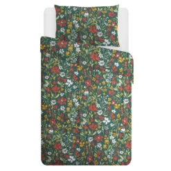 Parure copripiumino singolo fiori verde cotone