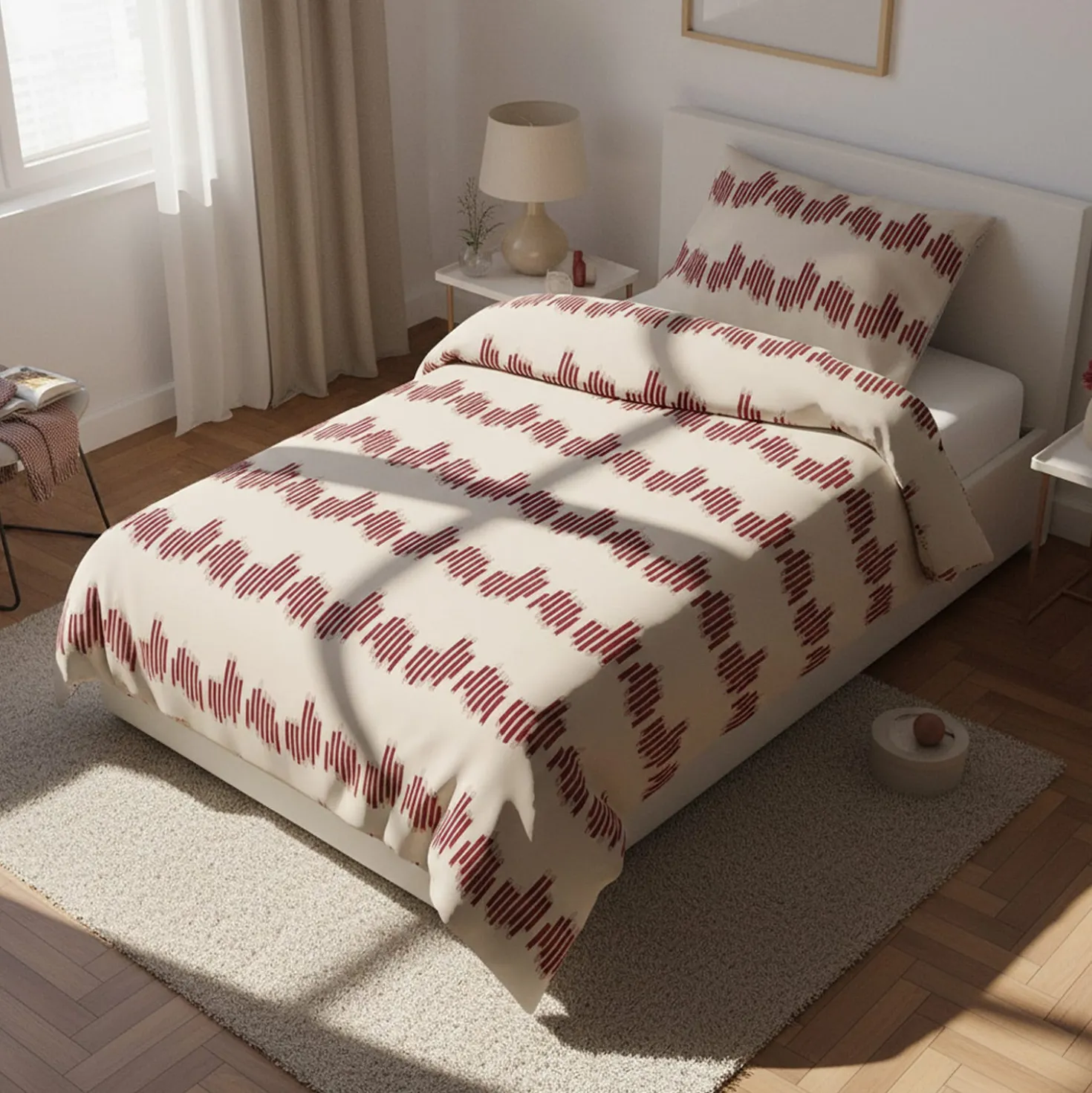 Parure copripiumino singolo geometrico bordeaux