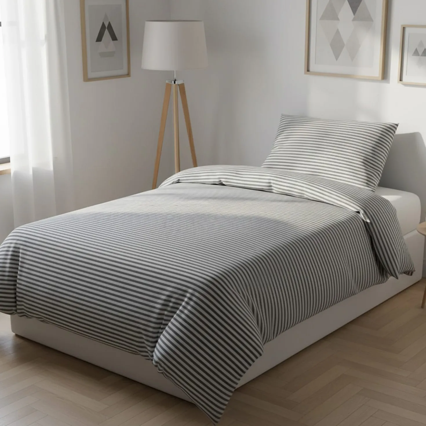 Parure copripiumino singolo righe grigio Young