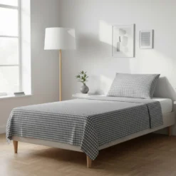 Parure letto singolo quadretti grigio Young
