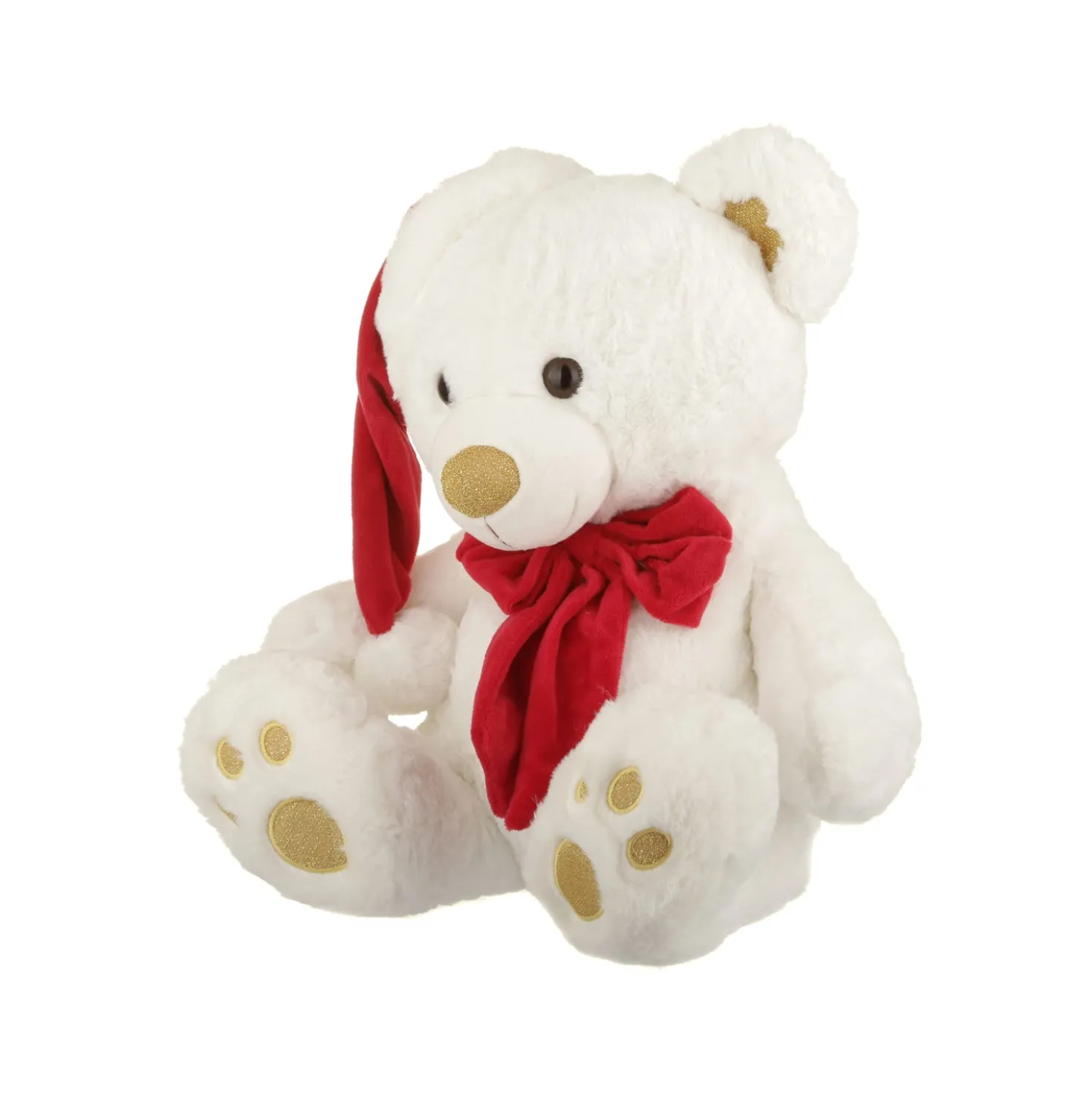 Peluche orso bianco con cappello Natale 48 cm