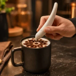 Penna decorativa per cappuccino e dolci bianca