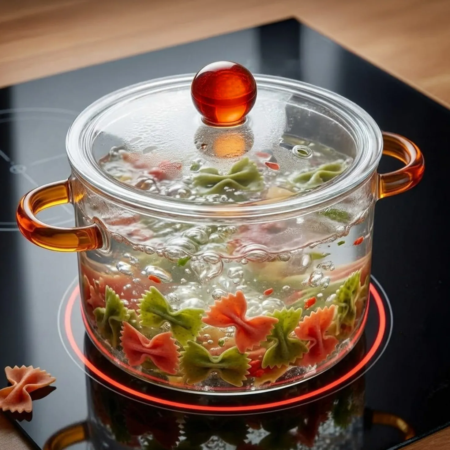 Pentola 2 L vetro borosilicato con coperchio manici ambra