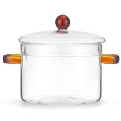 Pentola 2,5 L vetro borosilicato con coperchio manici ambra