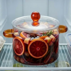 Pentola 2,5 L vetro borosilicato con coperchio manici ambra