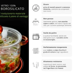 Pentola 2,5 L vetro borosilicato con coperchio manici ambra