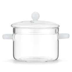 Pentola 2 L vetro borosilicato con coperchio manici bianchi