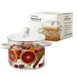 Pentola 2 L vetro borosilicato con coperchio manici bianchi