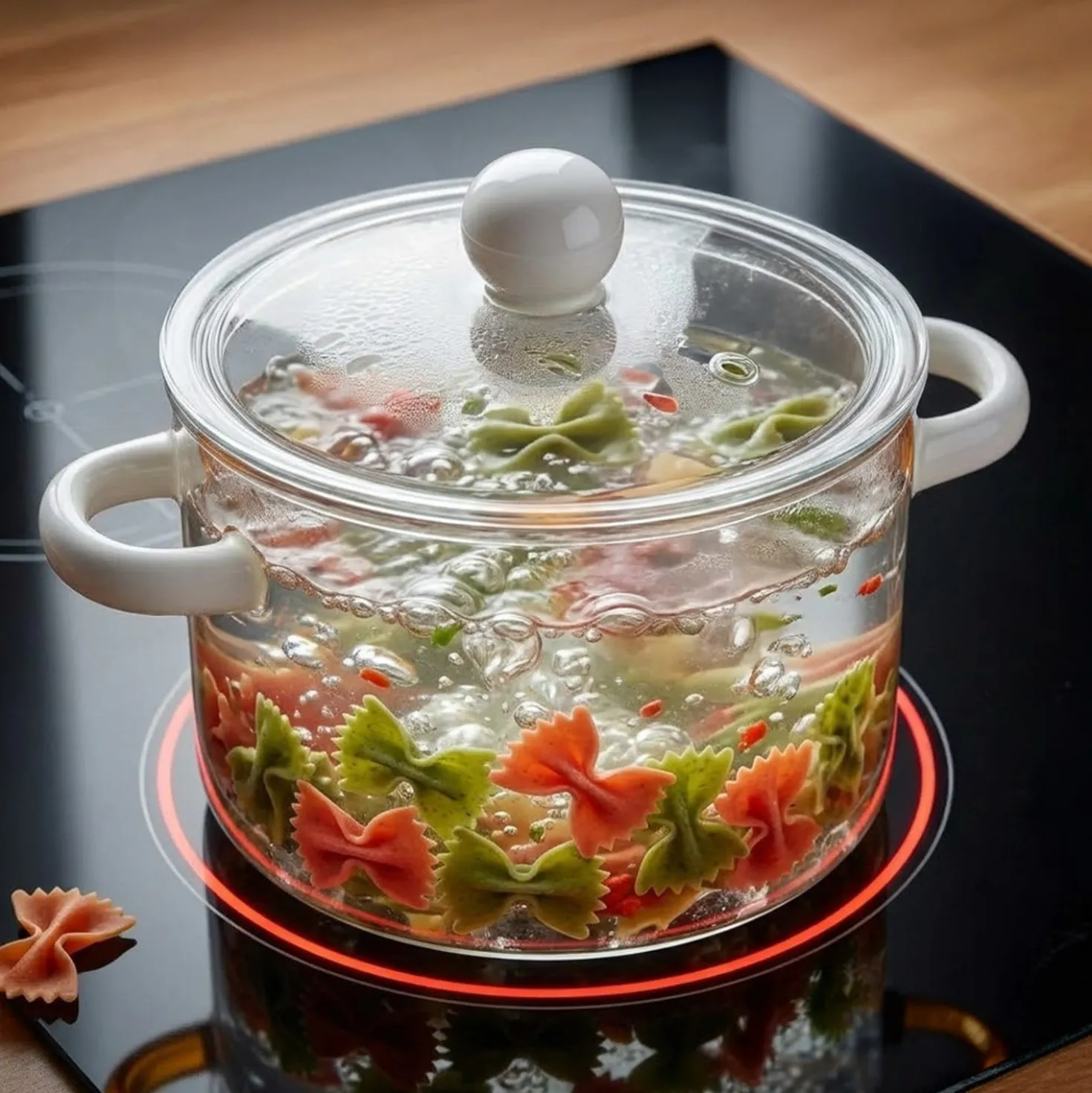 Pentola 2 L vetro borosilicato con coperchio manici bianchi