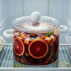 Pentola 2 L vetro borosilicato con coperchio manici bianchi