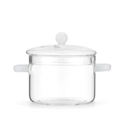 Pentola 1,5 L vetro borosilicato con coperchio manici bianchi