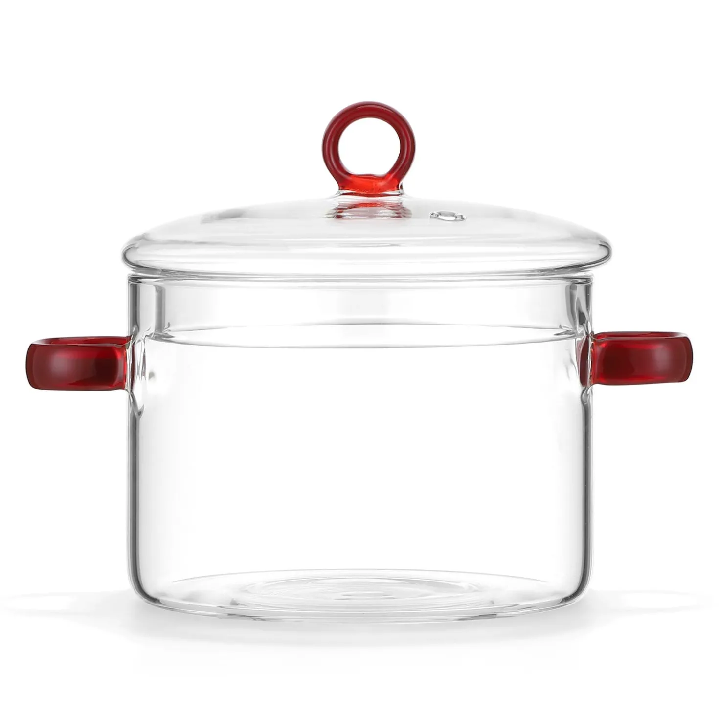 Pentola 2 L vetro borosilicato con coperchio manici rossi