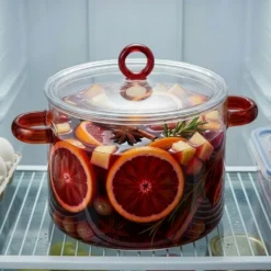 Pentola 1,5 L vetro borosilicato con coperchio manici rossi