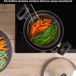 Pentola pasta 22 cm nera con 2 cestelli e coperchio