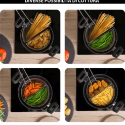 Pentola pasta 22 cm nera con 2 cestelli e coperchio