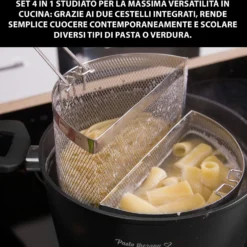 Pentola pasta 22 cm nera con 2 cestelli e coperchio
