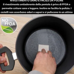 Pentola pasta 22 cm nera con 2 cestelli e coperchio