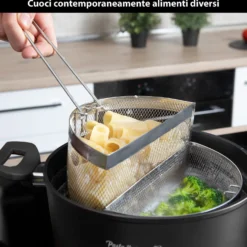 Pentola pasta 22 cm nera con 2 cestelli e coperchio