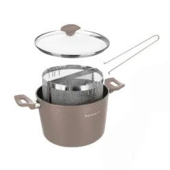 Pentola pasta 22 cm tortora con 2 cestelli e coperchio