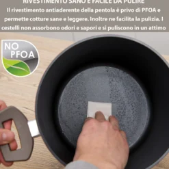 Pentola pasta 22 cm tortora con 2 cestelli e coperchio