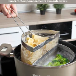 Pentola pasta 22 cm tortora con 2 cestelli e coperchio