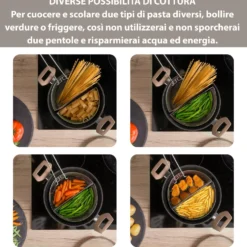 Pentola pasta 22 cm tortora con 2 cestelli e coperchio