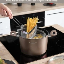 Pentola pasta 22 cm tortora con 2 cestelli e coperchio
