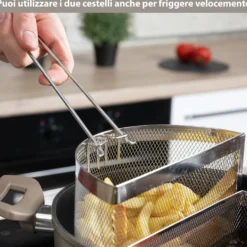 Pentola pasta 22 cm tortora con 2 cestelli e coperchio