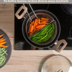 Pentola pasta 22 cm tortora con 2 cestelli e coperchio