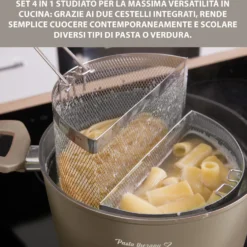 Pentola pasta 22 cm tortora con 2 cestelli e coperchio