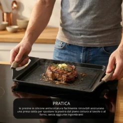 Piastra antiaderente 45x27 cm manici in silicone