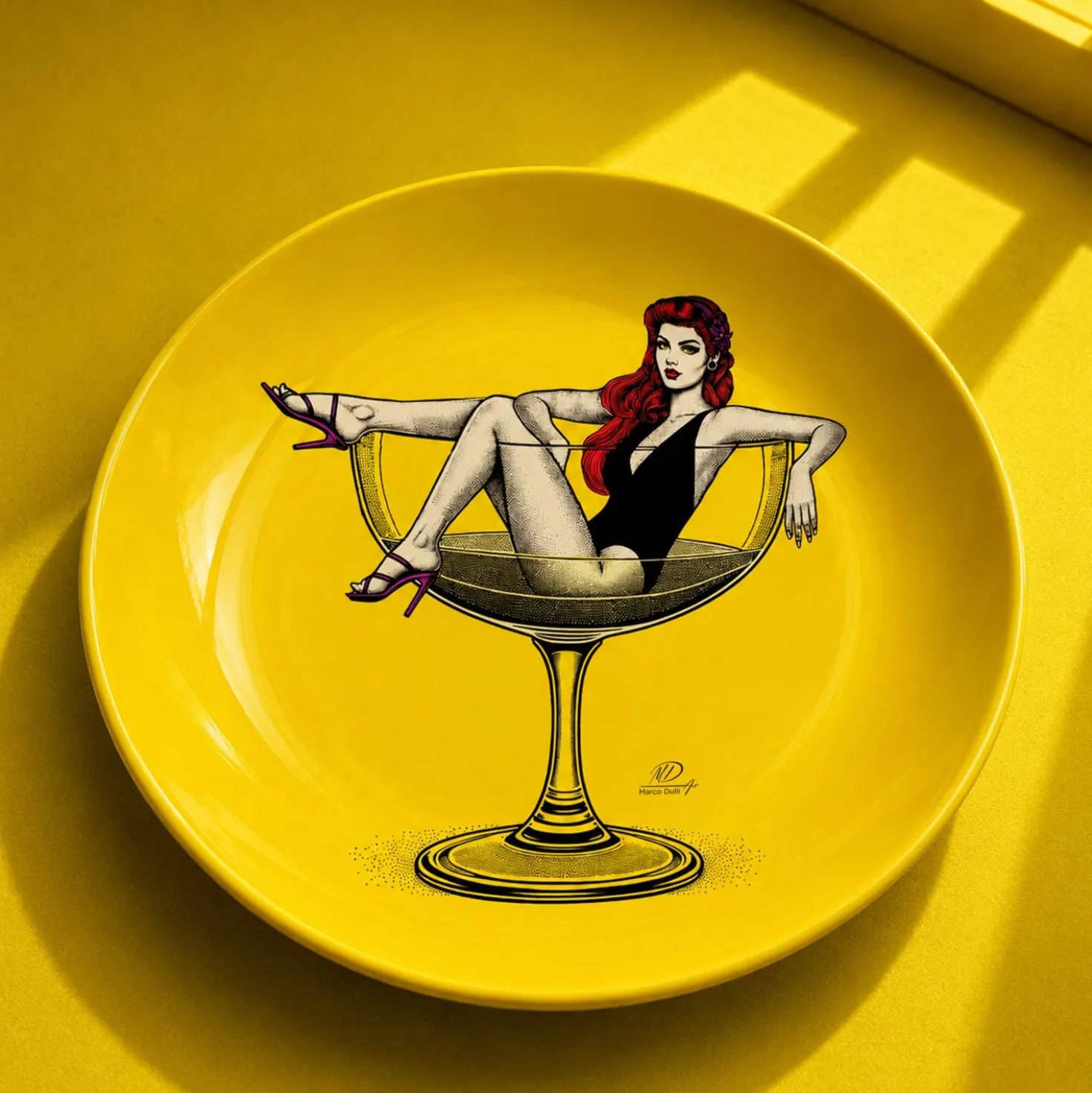 Piattino decorativo vetro 22 cm Cocktail giallo